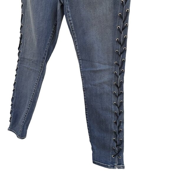 PACSUN Jeans Jegging Womens Sz 28 Blue Hi-Rise Ankle Leather Laced Sides Skinny - Picture 5 of 15